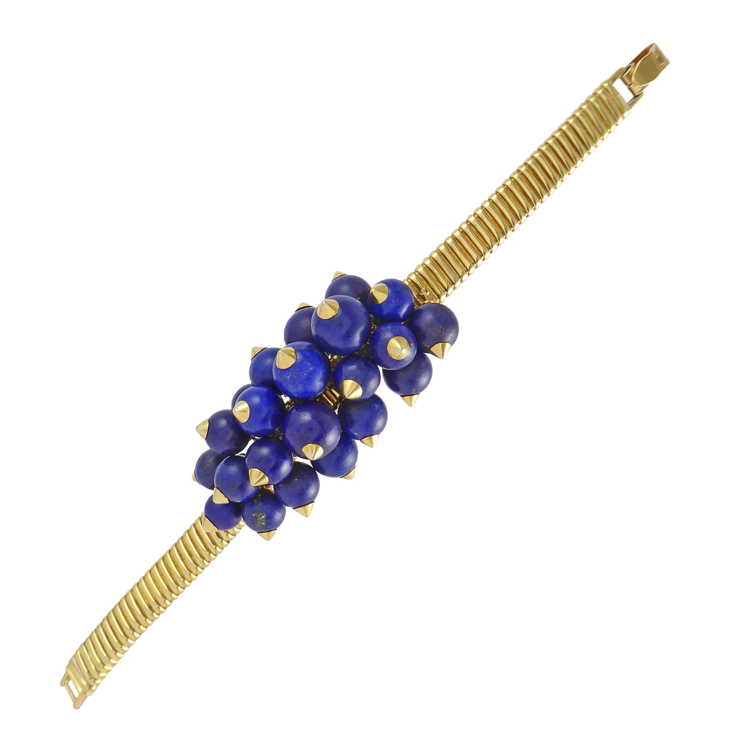 Art Deco lapis lazuli bead and gold tubogas bracelet by Cartier, Paris,